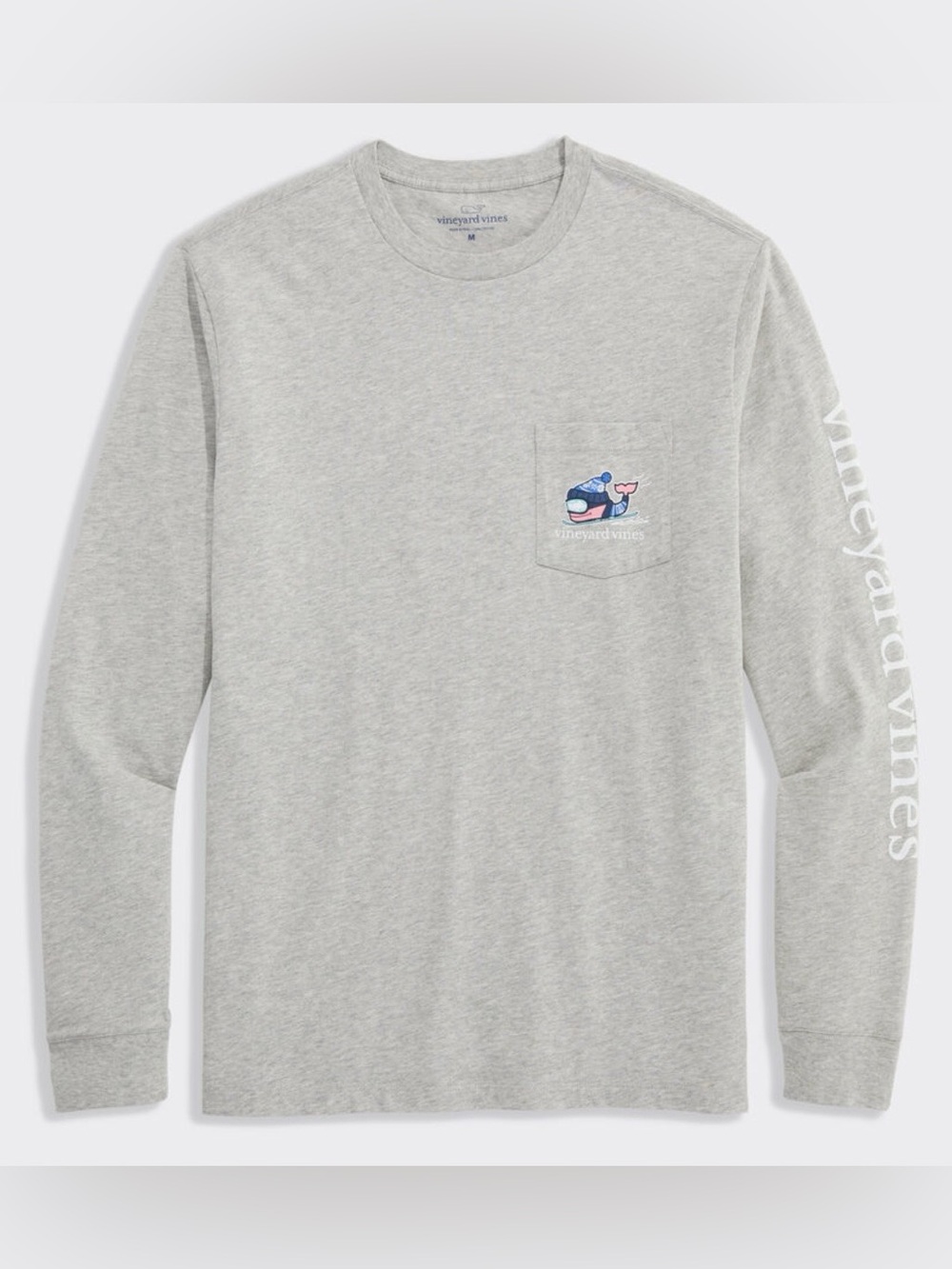 Vineyard Vines Light Gray Long-Sleeve Pocket Tee with Whale Graphic